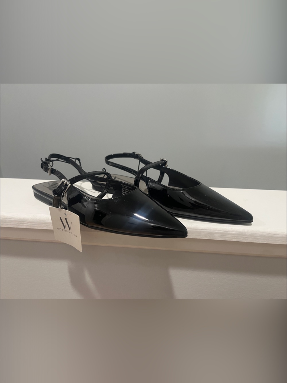 Worthington Black Patent Pointed Slingback Flats Wor Khloe Black Size 7 M NWT